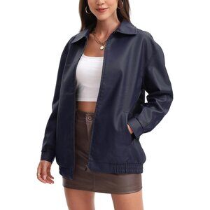 Womens Oversized Faux Leather Jacket Zip Up Motorcycle Loose Fit Fall Outfits